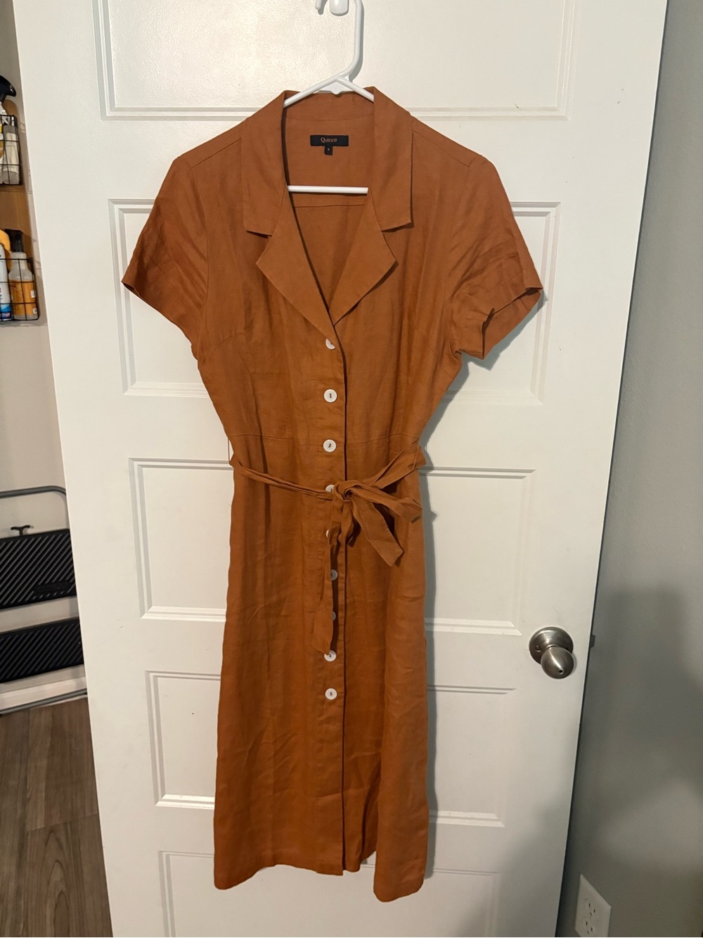 Quince Women's Short Sleeve Button-Front Linen Dress - Rust/cedar - Picture 2 of 3